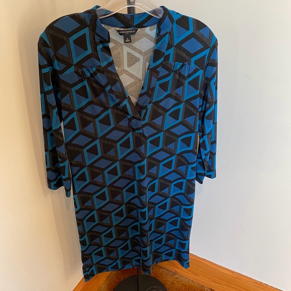 Banana Republic Turquoise/Black Geometric Dress XS - Picture 2 of 11